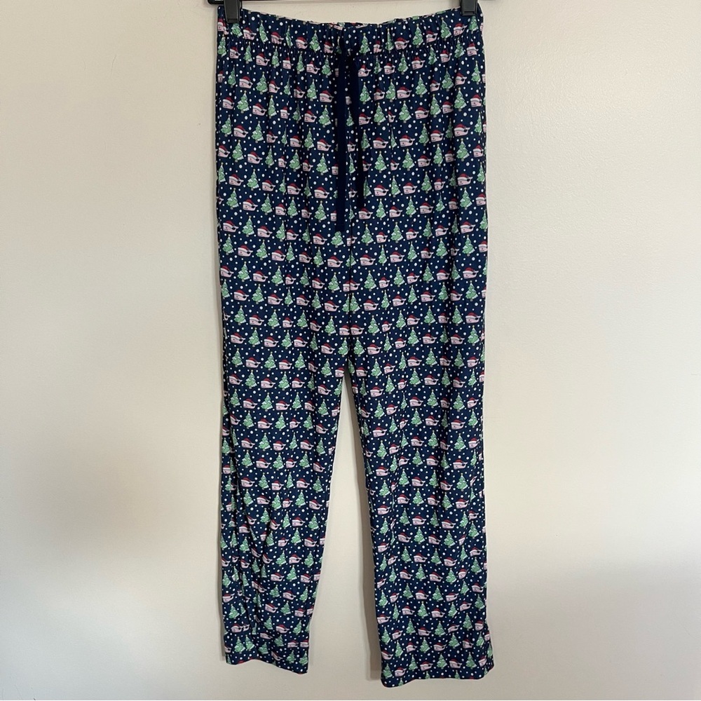 Vineyard Vines Santa Whale Christmas Sleep Bottoms pajama pants Blue Sz L Kid PJ